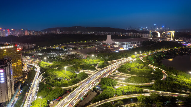 航拍南宁城市街景夜景