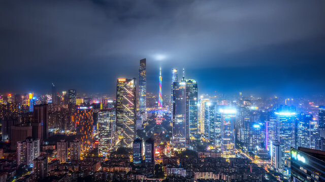 航拍广州房地产背景夜景