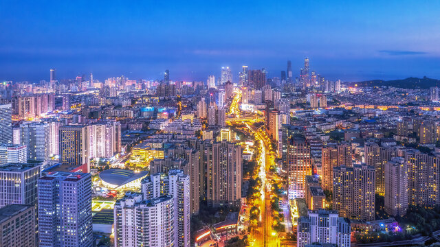 航拍青岛老城夜景