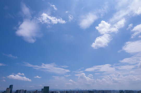 户外天空云朵和城市天际线