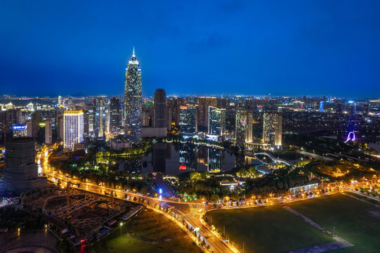 航拍绍兴城市夜景