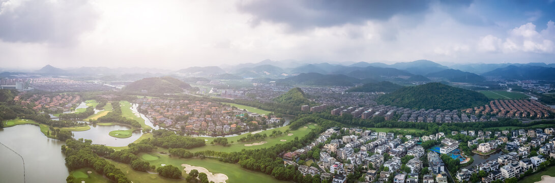 航拍绍兴柯桥全景