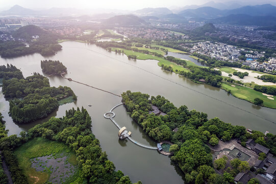 航拍绍兴柯桥自然风景