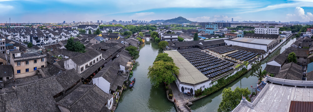 航拍绍兴东昌古城全景