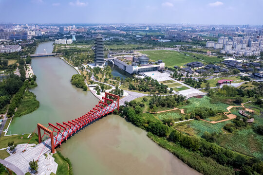 航拍淮安运河沿岸街景