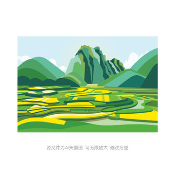 山水田園梯田插畫(huà)