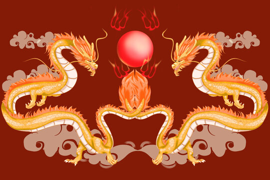 手繪二龍戲珠