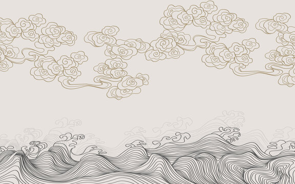 海浪祥云背景墻