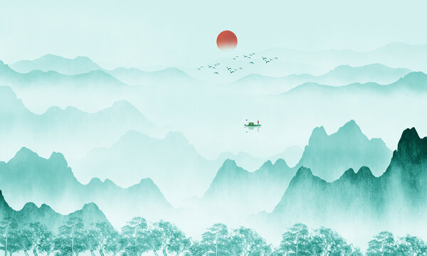 水墨青綠山水畫(huà)