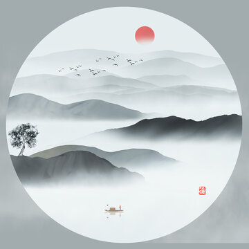 圆形山水画