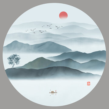 圆形山水画