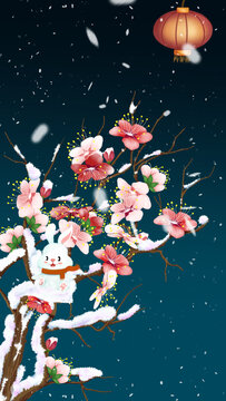 雪景一角系列插画淘气的小兔