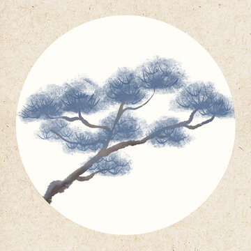 古風(fēng)水彩植物花卉松樹