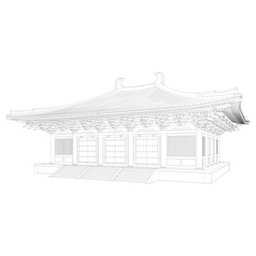 唐風(fēng)廡殿軸測(cè)線(xiàn)稿