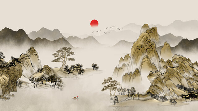 古典古風(fēng)復(fù)古山水畫
