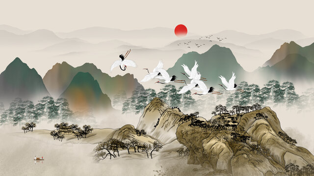 古典古風(fēng)復(fù)古山水畫