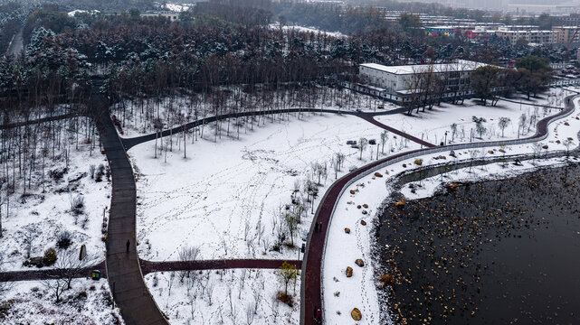 初雪后的中国长春南湖公园雪景