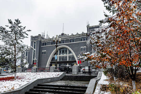 雪后的中国长春城区建筑景观