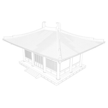 唐風(fēng)廡殿鳥瞰線稿
