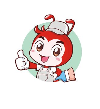 卡通小螞蟻裝修工拿油漆刷半身