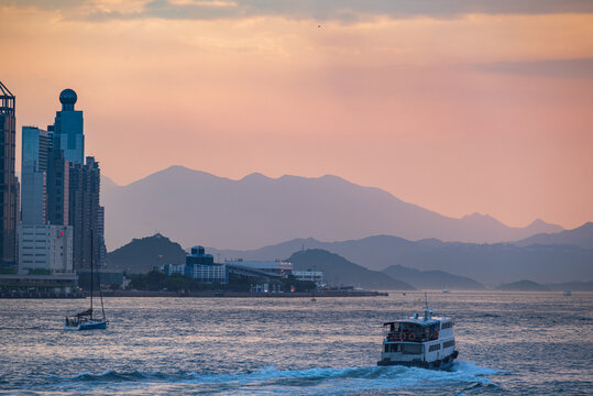 香港维多利亚港日落风光