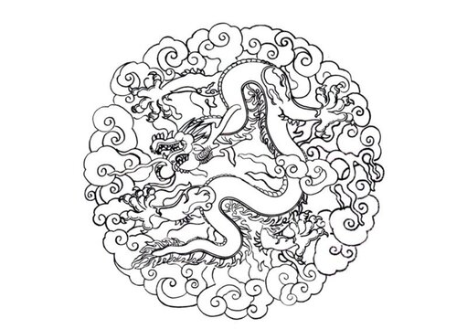 線稿紋飾龍圖案繪畫