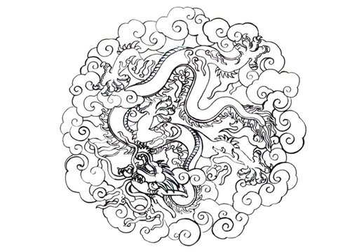 線稿紋飾龍圖案繪畫