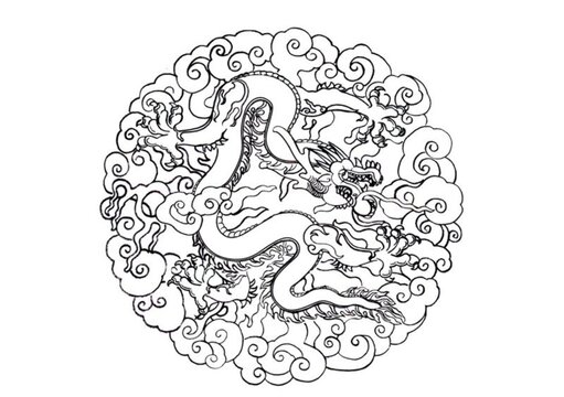 線稿紋飾龍圖案繪畫
