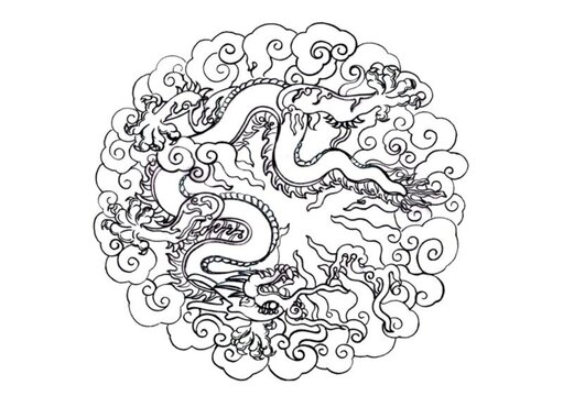線稿紋飾龍圖案繪畫