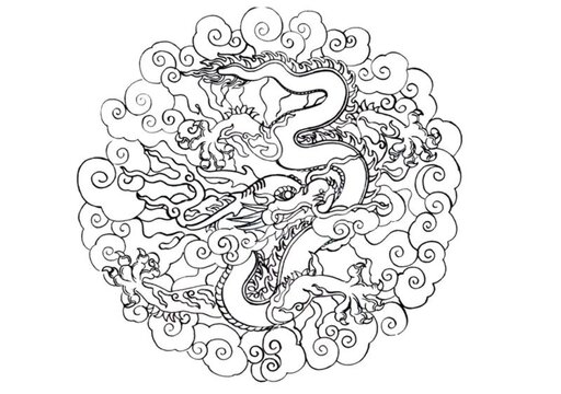 線稿手繪插畫龍圖案