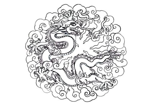線稿紋飾龍圖案繪畫