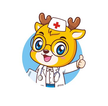 卡通可愛小鹿醫(yī)生豎大拇指半身