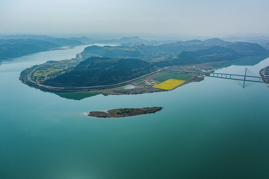 阆中古城嘉陵江全景航拍