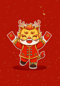 龍年新年春節(jié)卡通龍喜慶插畫背景