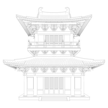 唐風(fēng)鐘鼓樓立面線稿