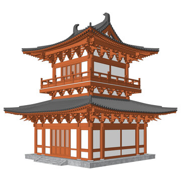 唐風(fēng)鐘鼓樓軸測(cè)效果