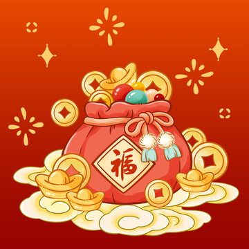 新年國潮福袋插畫