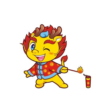 卡通可愛小龍放鞭炮