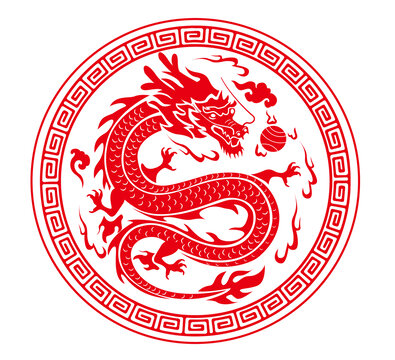 龍年剪紙窗花裝飾插畫