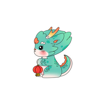 一只拿著燈籠的綠色龍