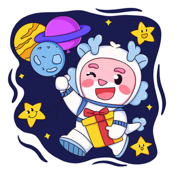 龍年卡通宇航員賀卡