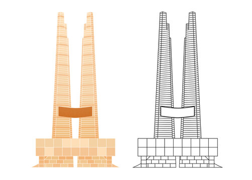 手绘建筑唐山抗震纪念碑插画