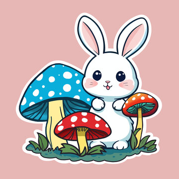 Q版可爱卡通小兔子与蘑菇