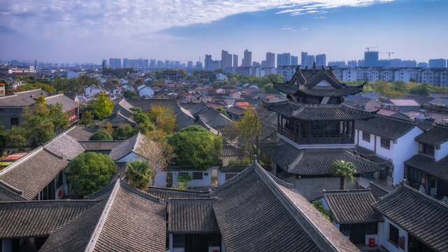 航拍高邮盂城驿站特写