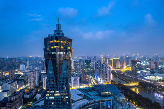 航拍杭州武林广场夜景