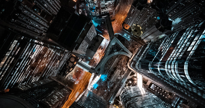 俯拍香港建筑夜景