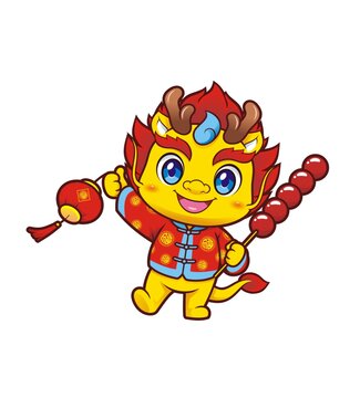 卡通可愛小龍吃糖葫蘆