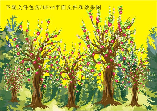 矢量滿山花瓣樹木花卉