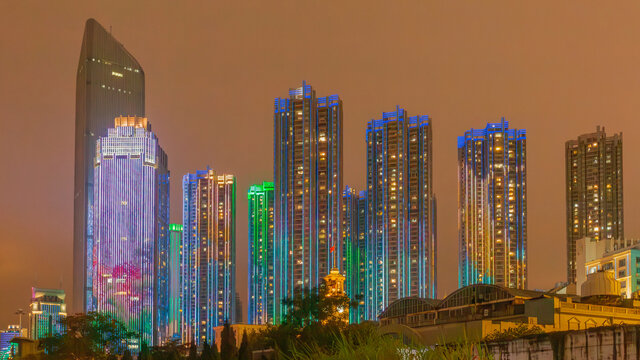 武汉汉口江滩城市夜景