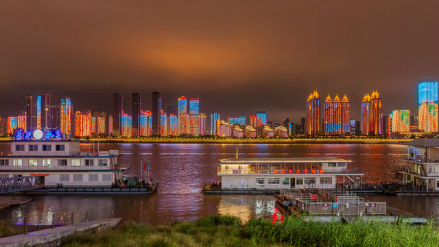 武汉汉口江滩城市夜景